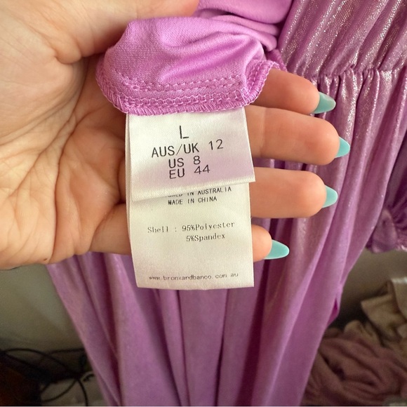 Bronx and Banco Zoe Lame Purple Shimmer Long Gown - Picture 12 of 14